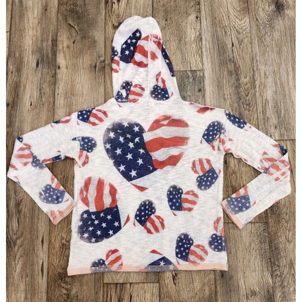 Women's Hoodie Made in USA Knit Sheer Heart Red White Blue America Patriot - Picture 4 of 6